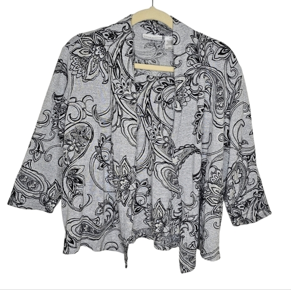 Alfred Dunner Two for One Gray Black Floral and Paisley Top Petite Large - Picture 1 of 5